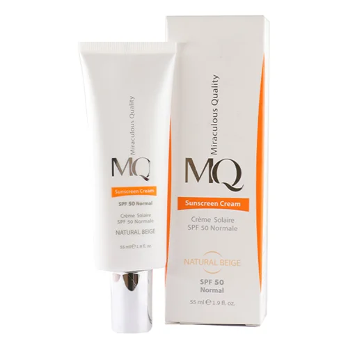 ام کیو ضد افتاب فاقد چربی بژ طبیعی اس پی اف 50 حجم 55 میلی لیتر